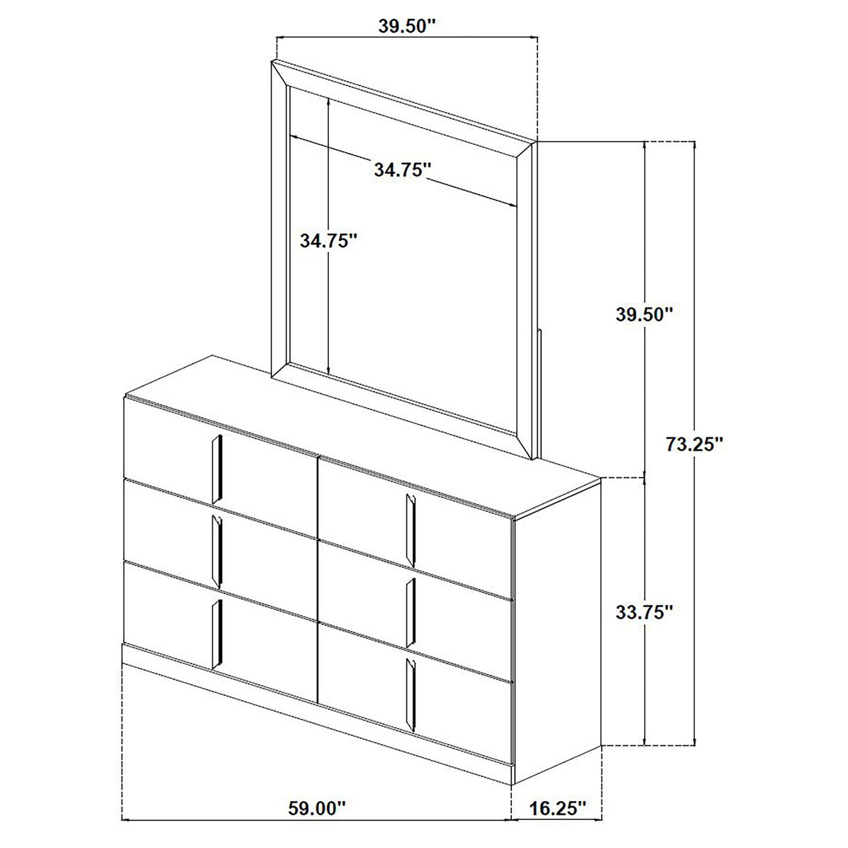  Coaster Furniture Ines 223093M 6-drawer Bedroom Dresser with Mirror - White High Gloss IMAGE 5
