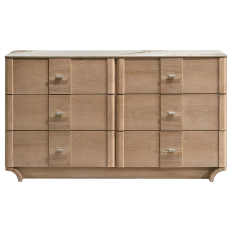 Coaster Furniture Leanne 223133 6-drawer Sinter Stone Top Dresser Cabinet - Light Oak IMAGE 8