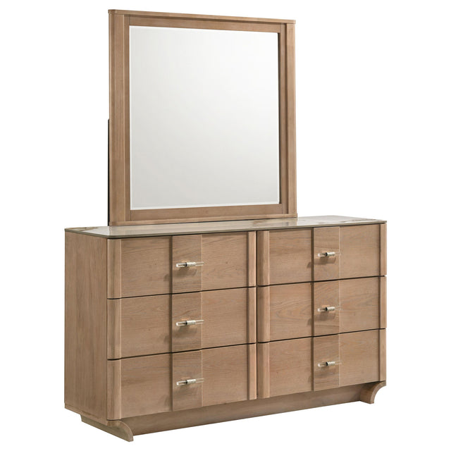  Coaster Furniture Leanne 223133M 6-drawer Sinter Stone Top Dresser and Mirror - Light Oak IMAGE 1