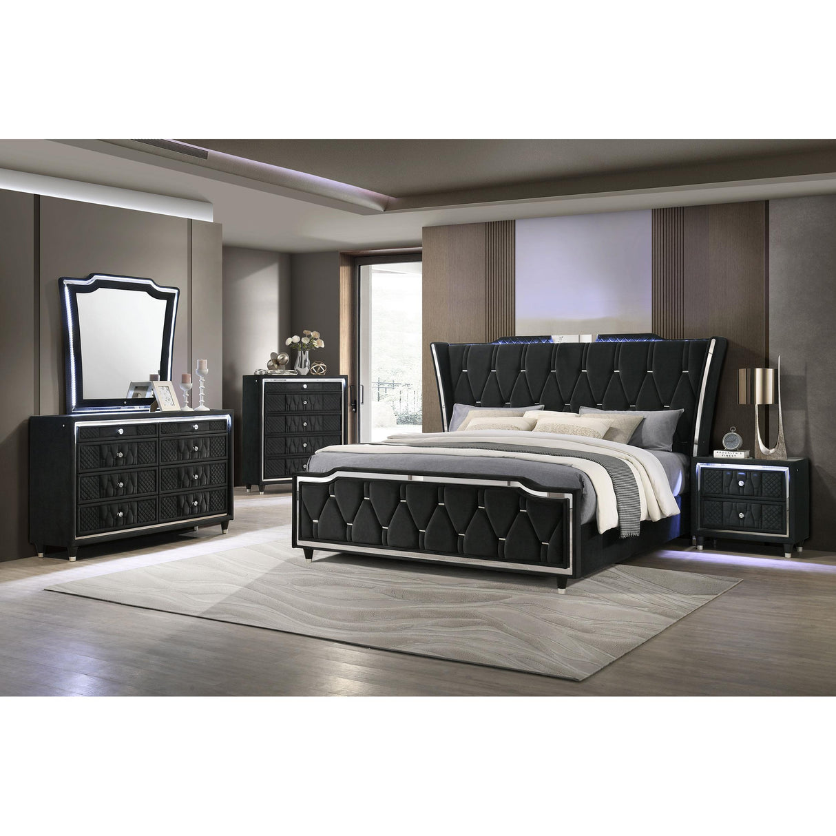  Coaster Furniture Lorient 223161Q Queen LED Upholstered Wingback Bed - Black IMAGE 10