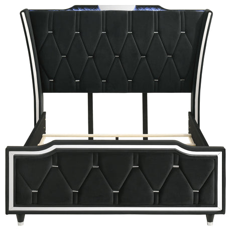  Coaster Furniture Lorient 223161Q Queen LED Upholstered Wingback Bed - Black IMAGE 3