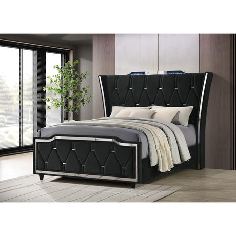 Coaster Furniture Lorient 223161Q Queen LED Upholstered Wingback Bed - Black IMAGE 6