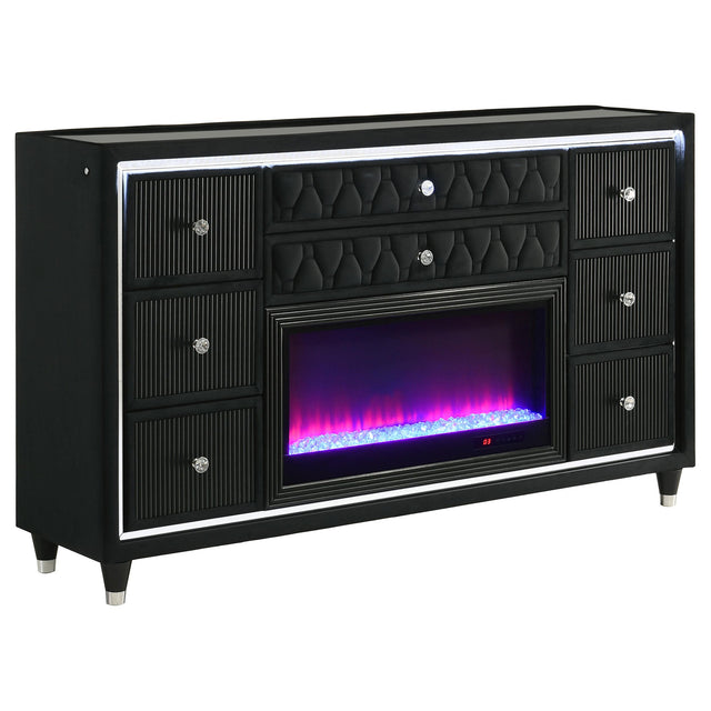  Coaster Furniture Lorient 223163FB 8-drawer LED Bedroom Flame Box Dresser - Black IMAGE 1