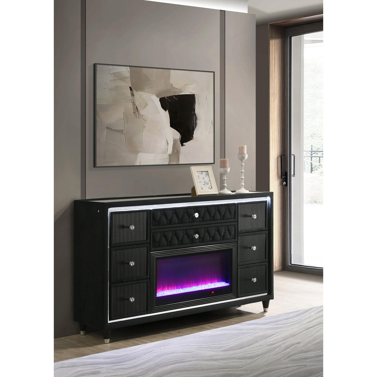  Coaster Furniture Lorient 223163FB 8-drawer LED Bedroom Flame Box Dresser - Black IMAGE 6