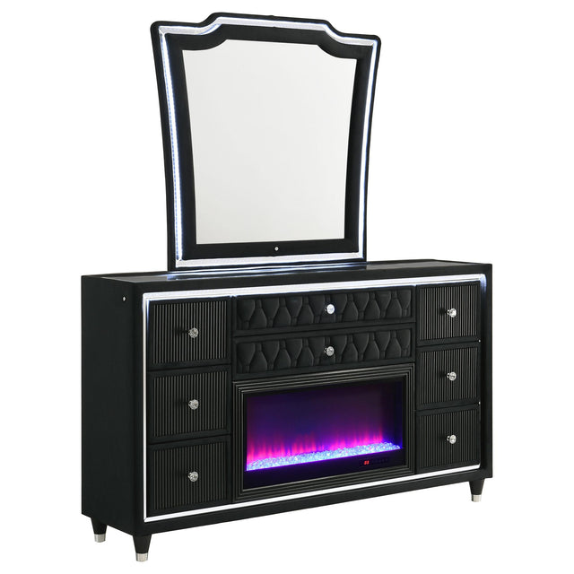  Coaster Furniture Lorient 223163FBM 8-drawer LED Flame Box Dresser and Mirror - Black IMAGE 1