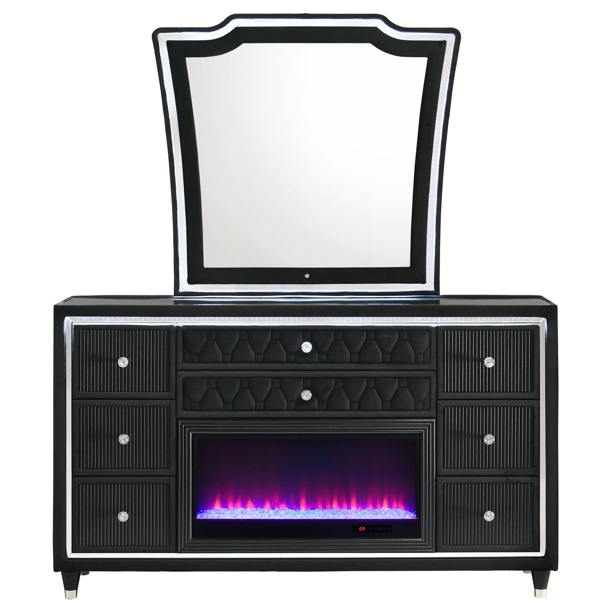  Coaster Furniture Lorient 223163FBM 8-drawer LED Flame Box Dresser and Mirror - Black IMAGE 8