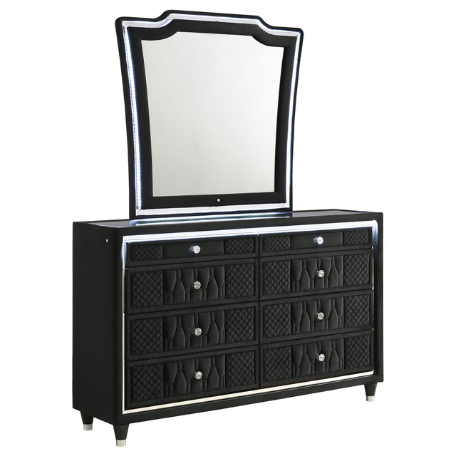  Coaster Furniture Lorient 223163M 8-drawer LED Dresser with Mirror - Black IMAGE 1