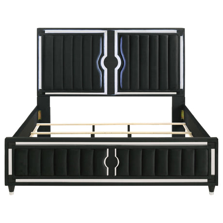  Coaster Furniture Ravenne 223191KE Velvet Upholstered Eastern King LED Panel Bed - Black IMAGE 3
