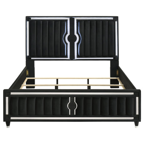  Coaster Furniture Ravenne 223191KW Velvet Upholstered California King LED Panel Bed - Black IMAGE 3
