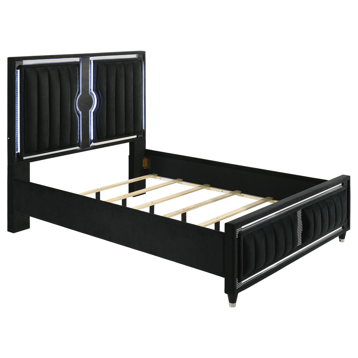  Coaster Furniture Ravenne 223191Q Velvet Upholstered Queen LED Panel Bed - Black IMAGE 1