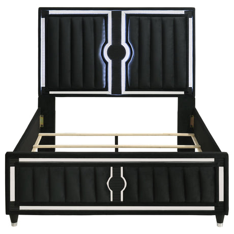  Coaster Furniture Ravenne 223191Q Velvet Upholstered Queen LED Panel Bed - Black IMAGE 3