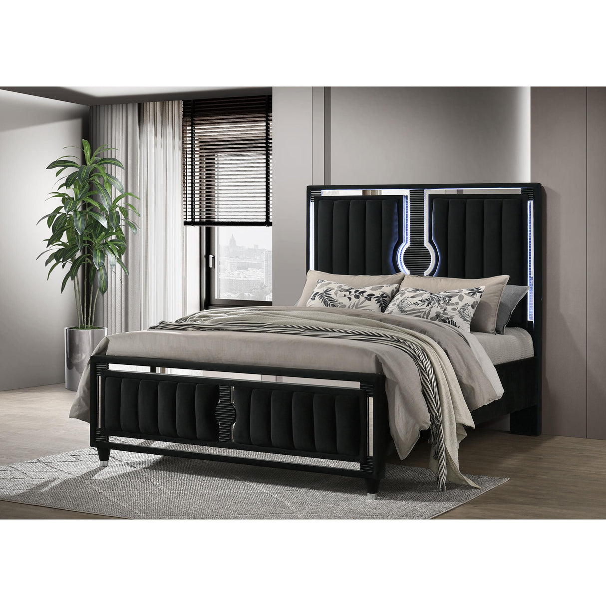  Coaster Furniture Ravenne 223191Q Velvet Upholstered Queen LED Panel Bed - Black IMAGE 4