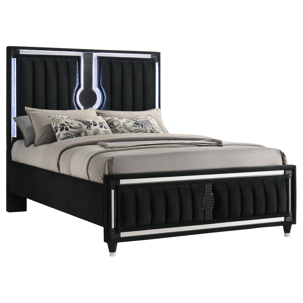  Coaster Furniture Ravenne 223191Q Velvet Upholstered Queen LED Panel Bed - Black IMAGE 8