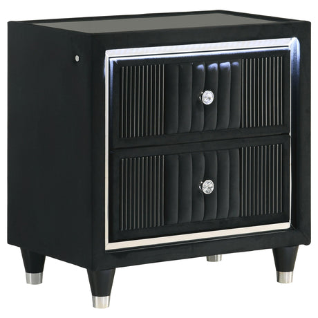  Coaster Furniture Ravenne 223192 2-drawer Velvet Upholstered LED Nightstand with USB - Black IMAGE 1
