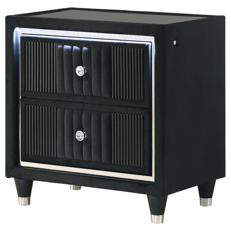  Coaster Furniture Ravenne 223192 2-drawer Velvet Upholstered LED Nightstand with USB - Black IMAGE 12