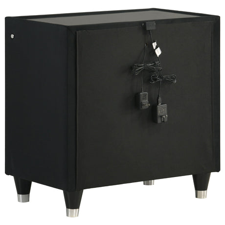  Coaster Furniture Ravenne 223192 2-drawer Velvet Upholstered LED Nightstand with USB - Black IMAGE 2