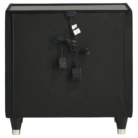  Coaster Furniture Ravenne 223192 2-drawer Velvet Upholstered LED Nightstand with USB - Black IMAGE 5