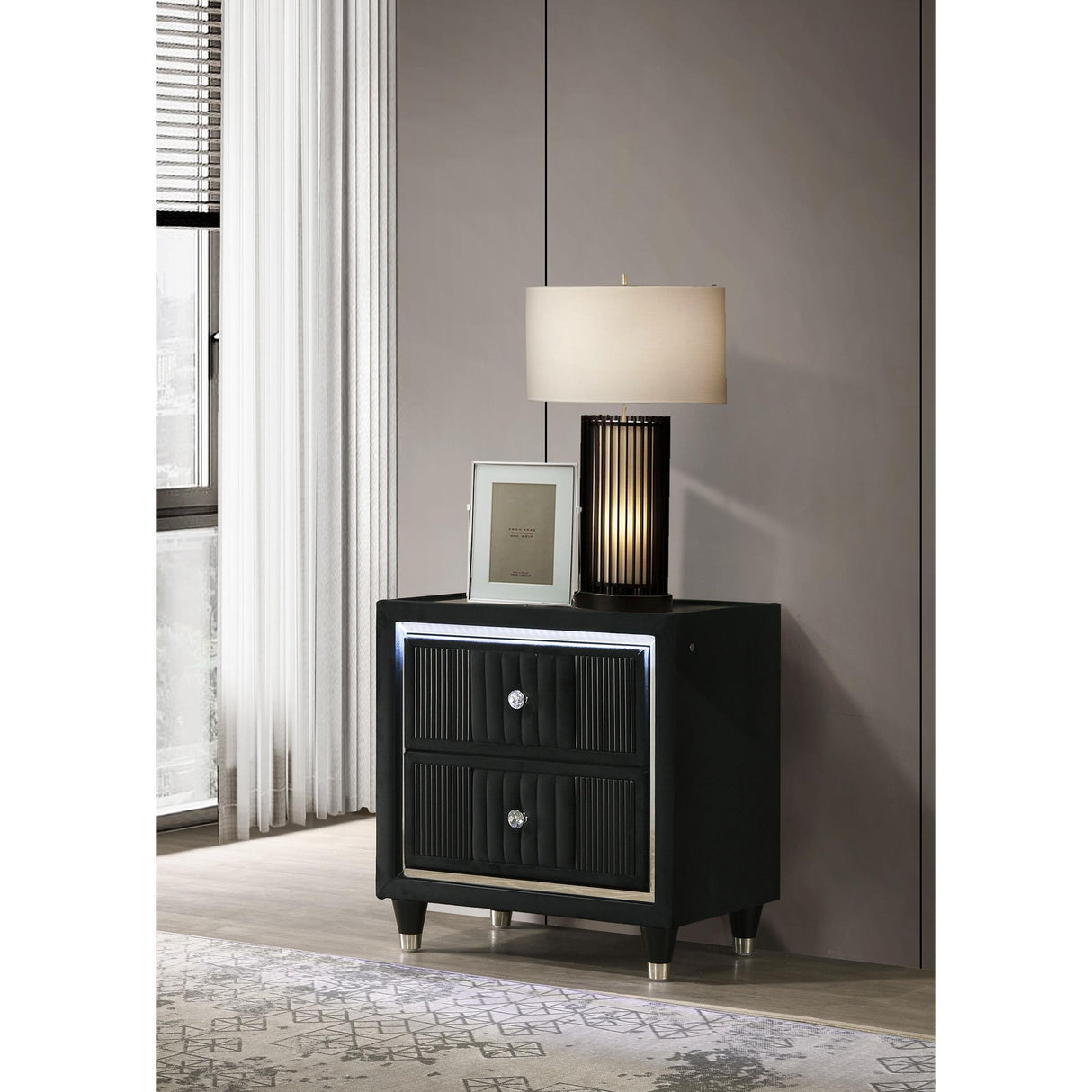  Coaster Furniture Ravenne 223192 2-drawer Velvet Upholstered LED Nightstand with USB - Black IMAGE 6