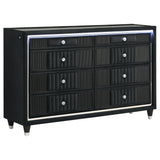  Coaster Furniture Ravenne 223193 8-drawer Velvet Upholstered LED Dresser Cabinet - Black IMAGE 1