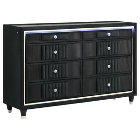  Coaster Furniture Ravenne 223193 8-drawer Velvet Upholstered LED Dresser Cabinet - Black IMAGE 1