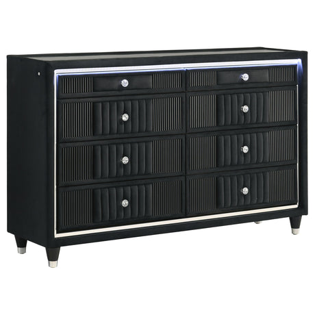 Coaster Furniture Ravenne 223193 8-drawer Velvet Upholstered LED Dresser Cabinet - Black IMAGE 1