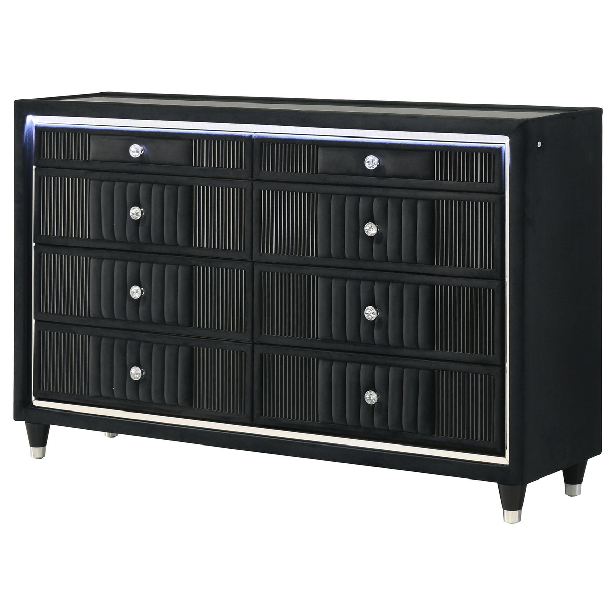  Coaster Furniture Ravenne 223193 8-drawer Velvet Upholstered LED Dresser Cabinet - Black IMAGE 11