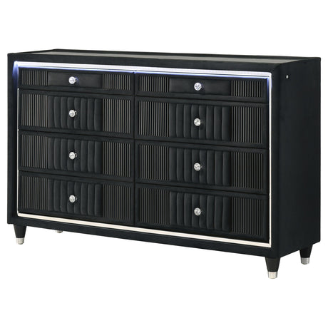  Coaster Furniture Ravenne 223193 8-drawer Velvet Upholstered LED Dresser Cabinet - Black IMAGE 11