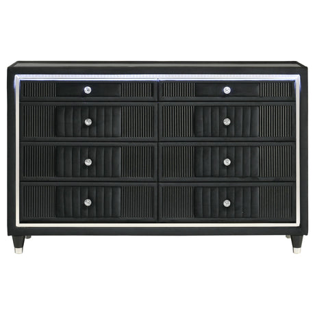  Coaster Furniture Ravenne 223193 8-drawer Velvet Upholstered LED Dresser Cabinet - Black IMAGE 8