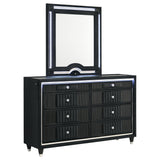  Coaster Furniture Ravenne 223193M 8-drawer Velvet Upholstered LED Dresser and Mirror - Black IMAGE 1