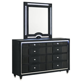  Coaster Furniture Ravenne 223193M 8-drawer Velvet Upholstered LED Dresser and Mirror - Black IMAGE 1