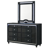  Coaster Furniture Ravenne 223193M 8-drawer Velvet Upholstered LED Dresser and Mirror - Black IMAGE 12