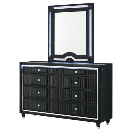  Coaster Furniture Ravenne 223193M 8-drawer Velvet Upholstered LED Dresser and Mirror - Black IMAGE 12