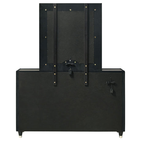  Coaster Furniture Ravenne 223193M 8-drawer Velvet Upholstered LED Dresser and Mirror - Black IMAGE 4