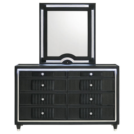  Coaster Furniture Ravenne 223193M 8-drawer Velvet Upholstered LED Dresser and Mirror - Black IMAGE 8