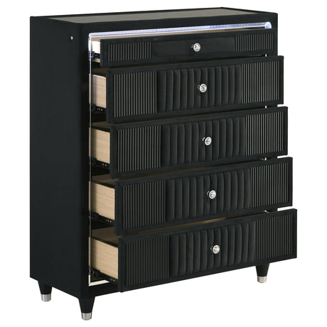  Coaster Furniture Ravenne 223195 5-drawer Velvet Upholstered LED Chest - Black IMAGE 15