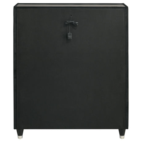  Coaster Furniture Ravenne 223195 5-drawer Velvet Upholstered LED Chest - Black IMAGE 6
