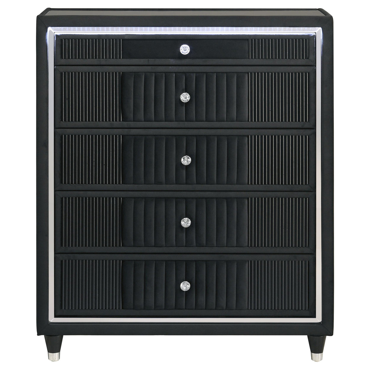  Coaster Furniture Ravenne 223195 5-drawer Velvet Upholstered LED Chest - Black IMAGE 7