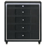  Coaster Furniture Ravenne 223195 5-drawer Velvet Upholstered LED Chest - Black IMAGE 7
