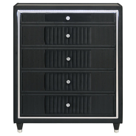  Coaster Furniture Ravenne 223195 5-drawer Velvet Upholstered LED Chest - Black IMAGE 7