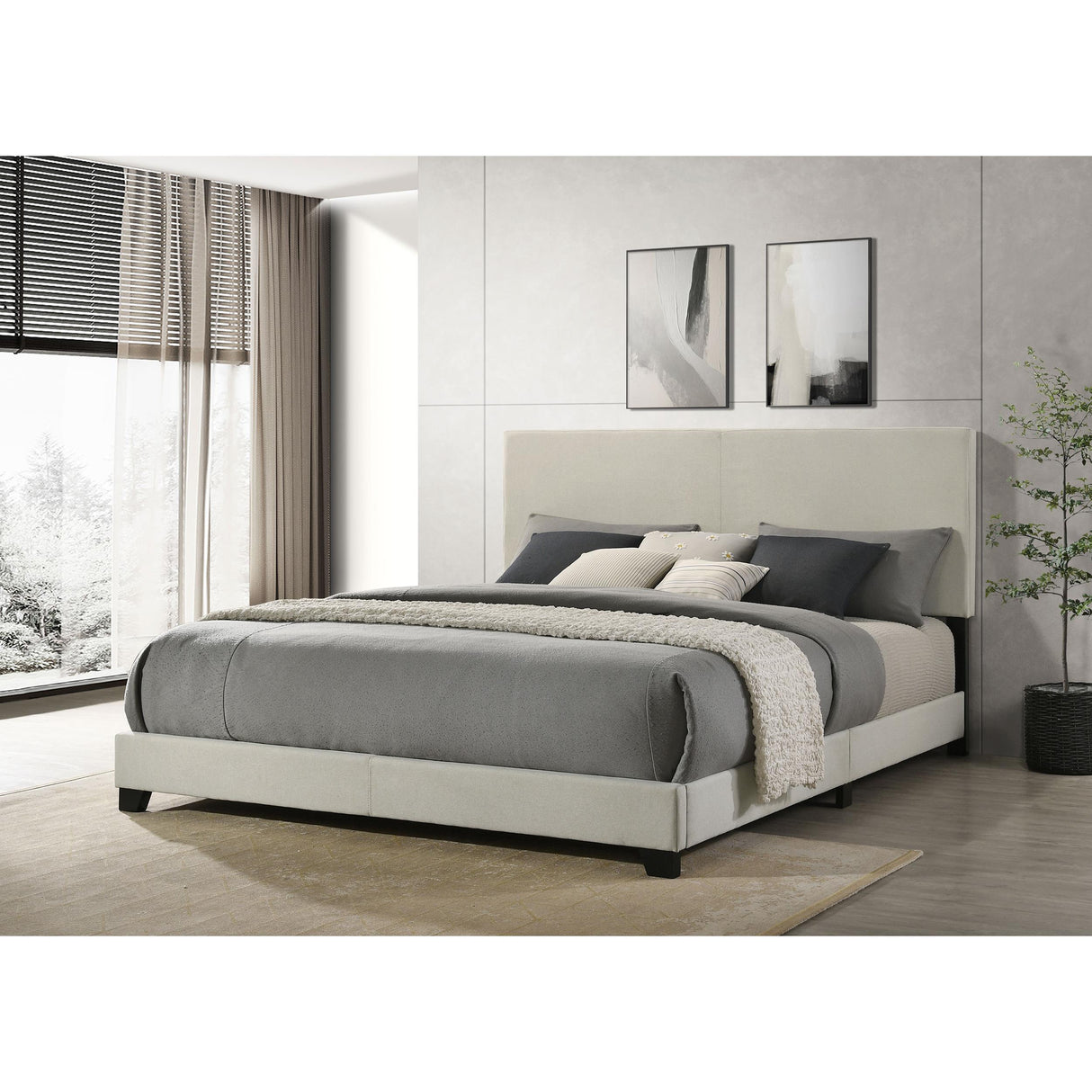  Coaster Furniture Dorian 300852KE Fabric Upholstered Eastern King Panel Bed - Cream IMAGE 6
