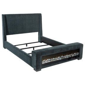  Coaster Furniture Preston 305821KW Upholstered California King Audio Flame Visualizer Bed - Dark Blue IMAGE 1