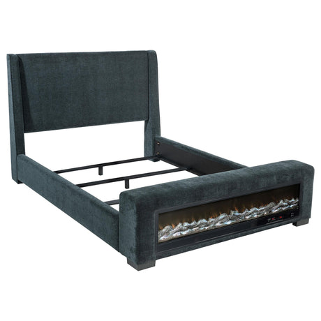  Coaster Furniture Preston 305821Q Upholstered Queen Audio Flame Visualizer Bed - Dark Blue IMAGE 1