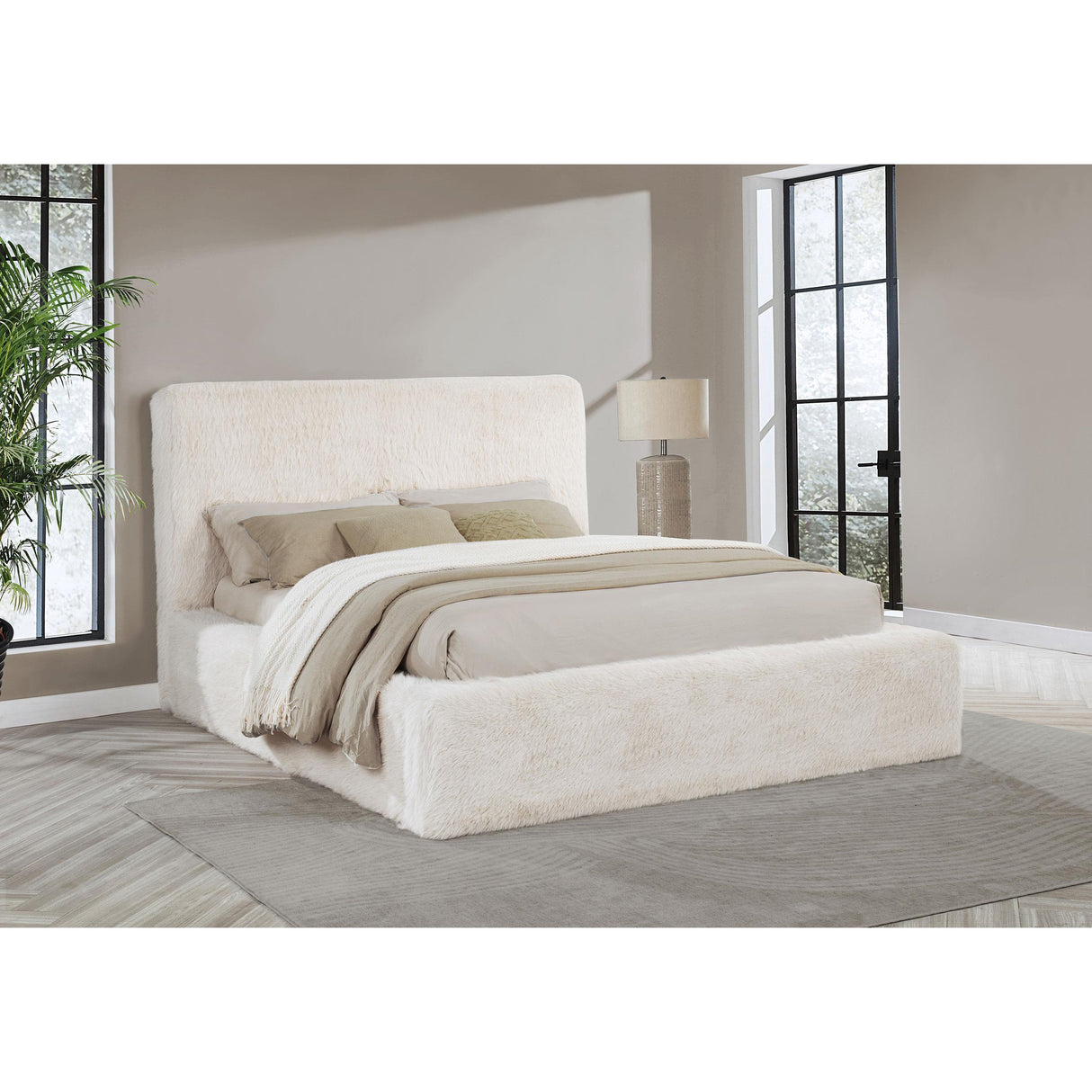  Coaster Furniture Rebecca 306141KW Faux Fur Upholstered California King Bed - Cream IMAGE 2