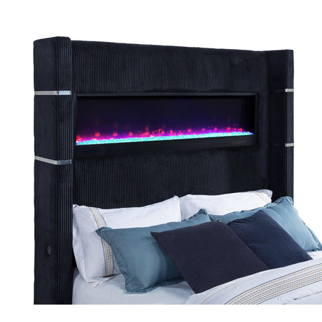  Coaster Furniture Tisdall 315868BLKQ Queen Flame Visualizer Wingback TV Bed - Black IMAGE 10