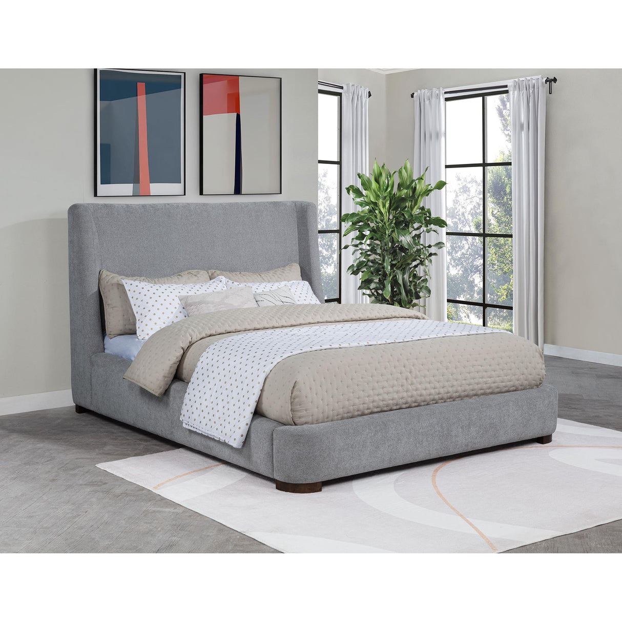  Coaster Furniture Rennes 315928Q Upholstered Queen Wingback Platform Bed - Grey IMAGE 2