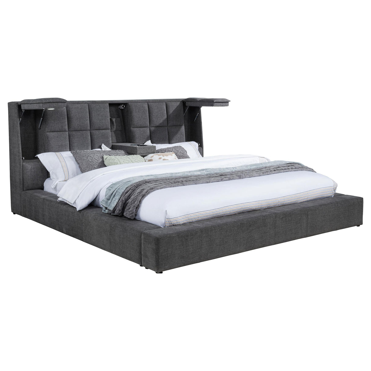  Coaster Furniture Dreux 315948GRYKW Upholstered California King Panel Platform Bed - Grey IMAGE 1