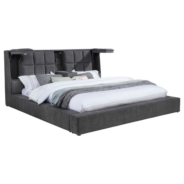  Coaster Furniture Dreux 315948GRYQ Upholstered Queen Panel Platform Bed - Grey IMAGE 1