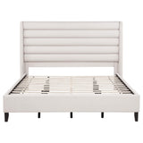  Coaster Furniture Leslie 315983KE Upholstered Tufted Eastern King Wingback Platform Bed - Beige IMAGE 3