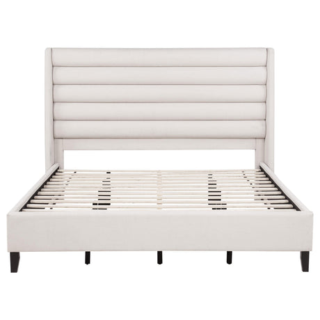 Coaster Furniture Leslie 315983KE Upholstered Tufted Eastern King Wingback Platform Bed - Beige IMAGE 3
