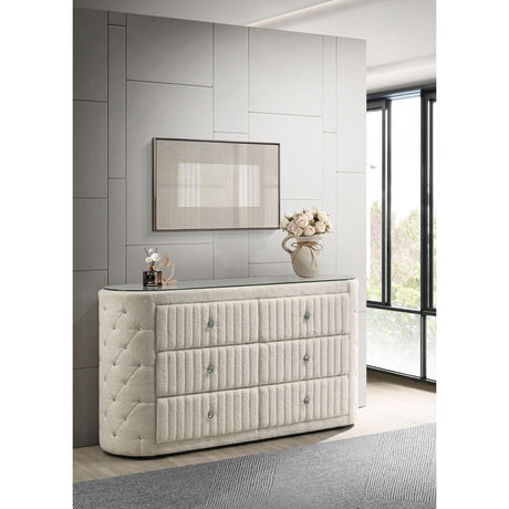  Coaster Furniture Sonya 360113 6-drawer Upholstered Bedroom Dresser - Ivory IMAGE 2